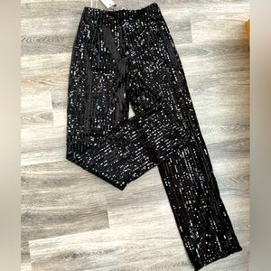 Sequin black wide leg trouser .